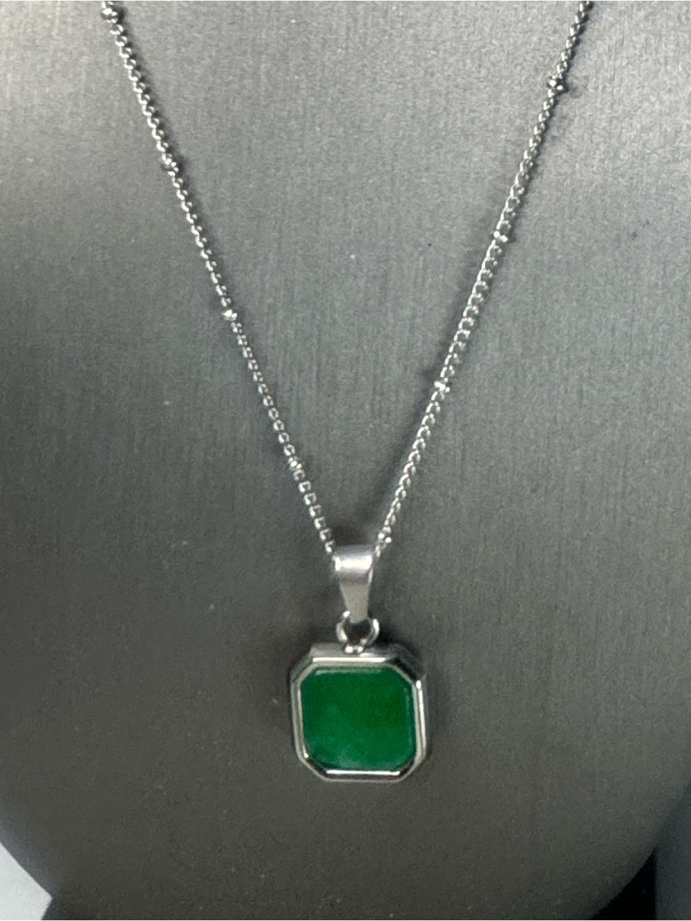 Stainless Steel Necklace with Green Gemstone Pendant